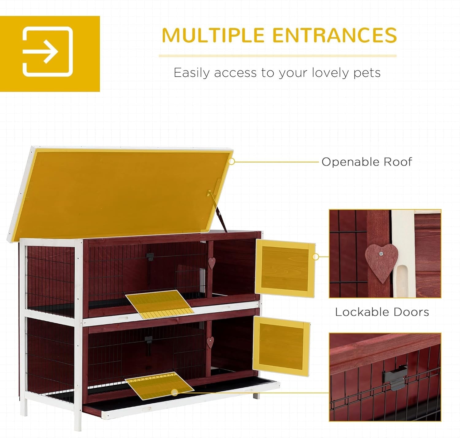 Large Two Tier Wooden Rabbit Hutch Indoor Outdoor Double Floor Pet Cage
