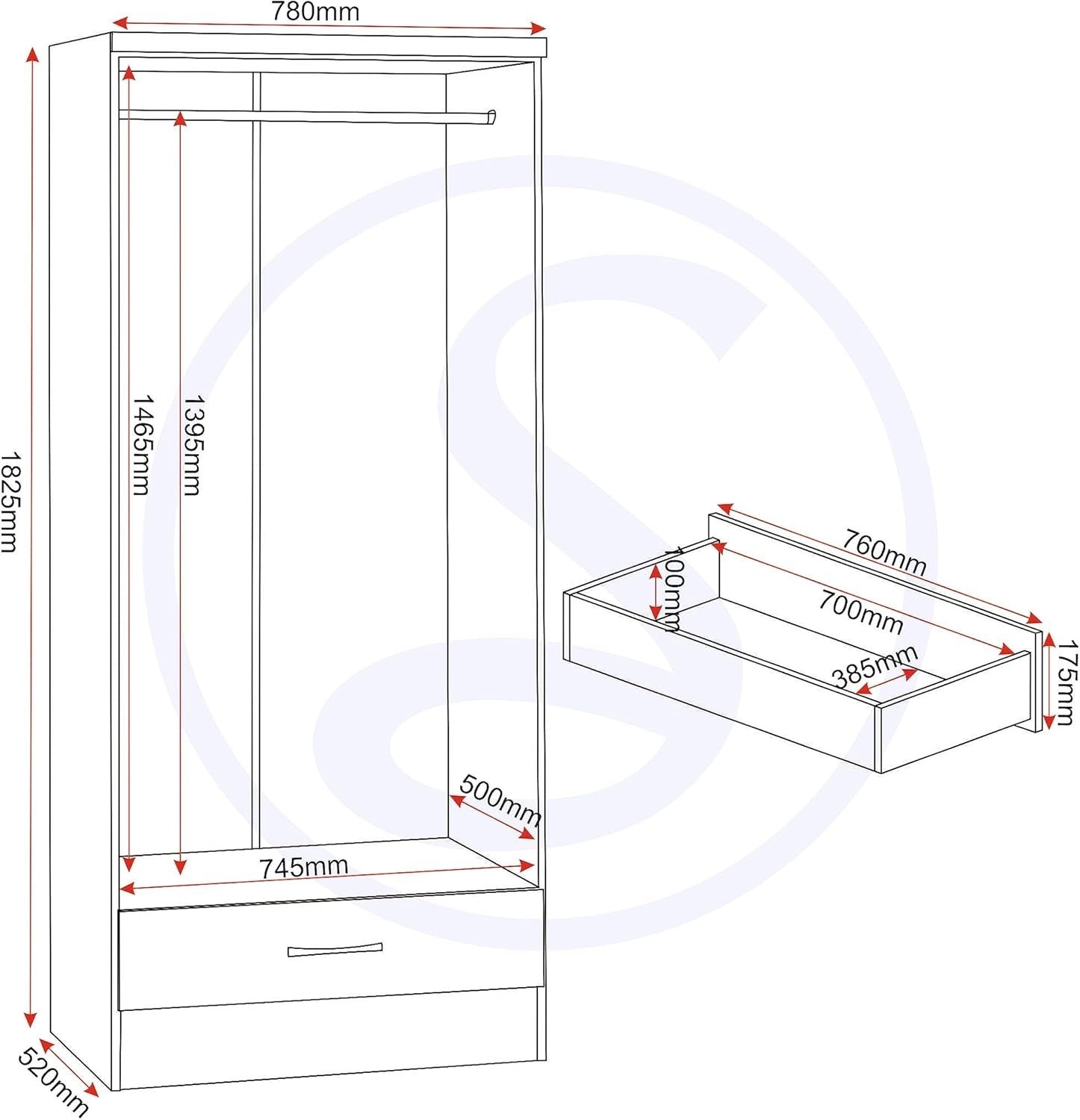 Grey 2 Door Mirror Wardrobe with Drawer – Modern Bedroom Storage Unit