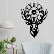 Large Deer Head Wall Clock 90x68cm Silent Quartz Metal Antler Decor