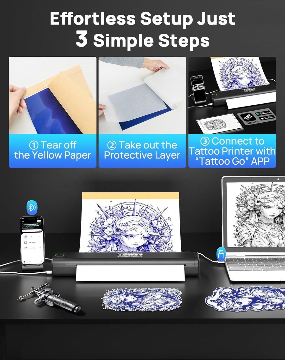 Thermal Tattoo Stencil Printer Wireless Portable Tattoo Kit For Artists