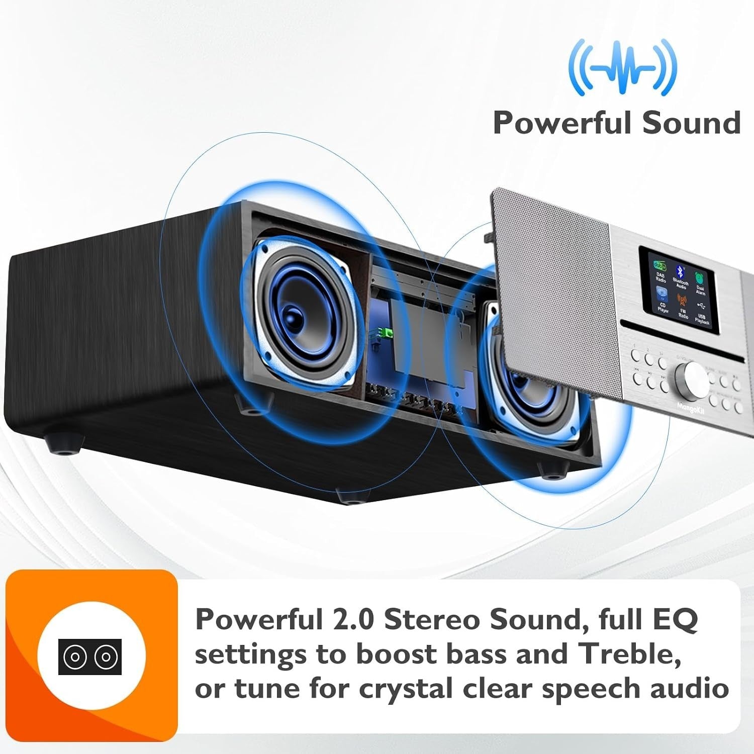 MangoKit MS4 DAB+ CD Player Hi-Fi con Bluetooth, USB, Alarma y Pantalla Color