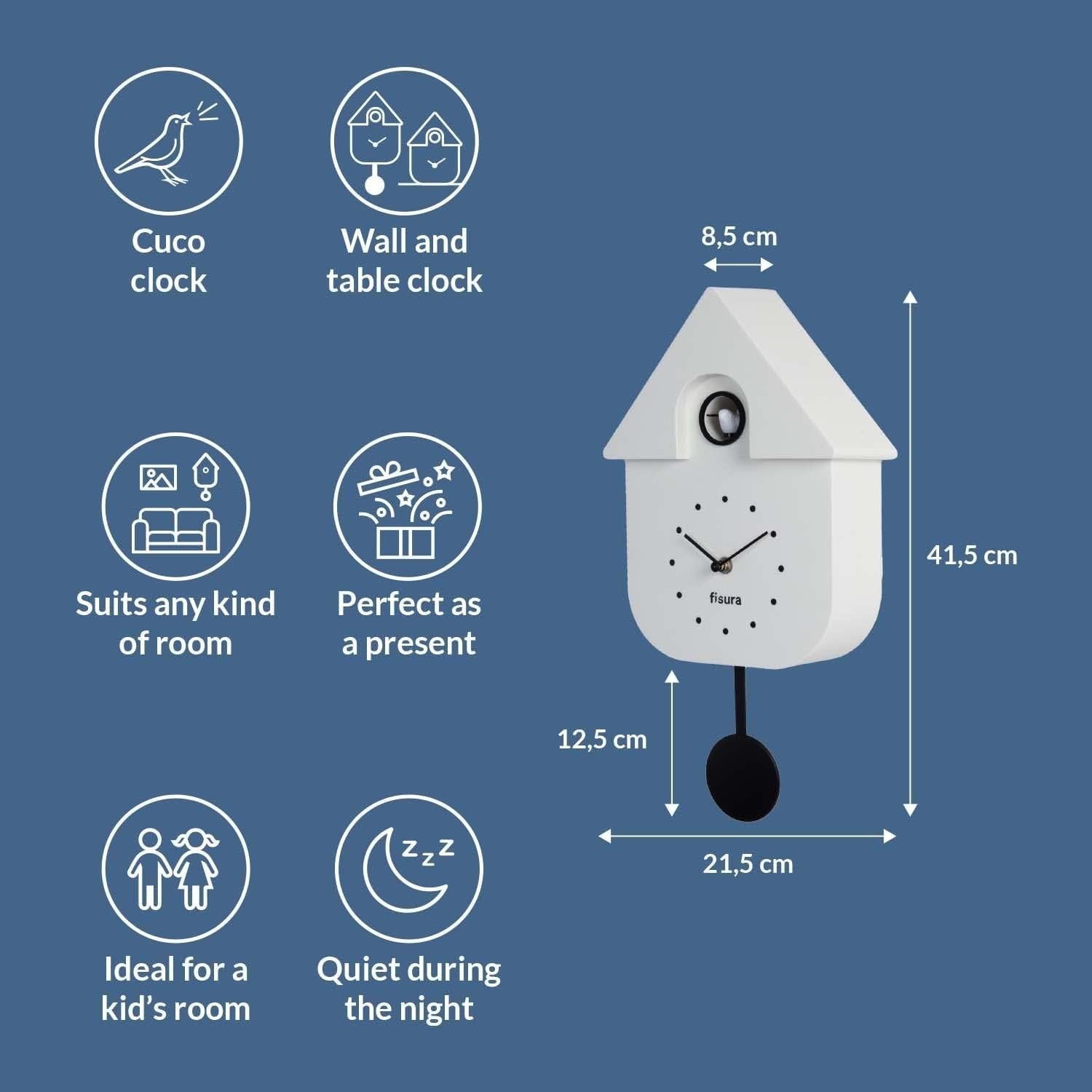 Modern White Cuckoo Wall Clock Silent Pendulum Battery Operated Decor Gift