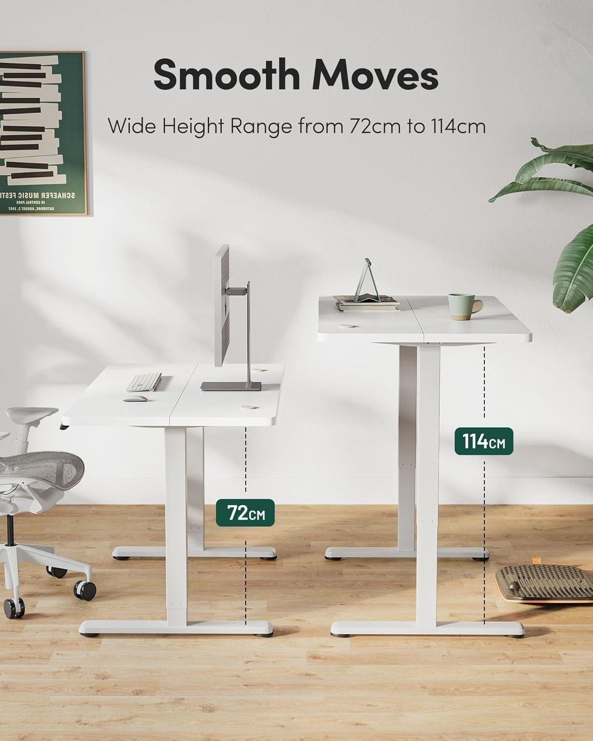 Electric Standing Desk 140x60cm White Adjustable Sit Stand Office Table