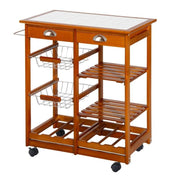 Wooden Kitchen Trolley with Wine Rack, Drawers & Tile Top – Honey Finish