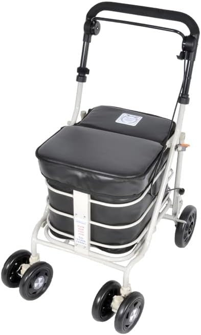 Shopping Trolley with Seat 25 Stone Swivel Wheels Fully Assembled Black