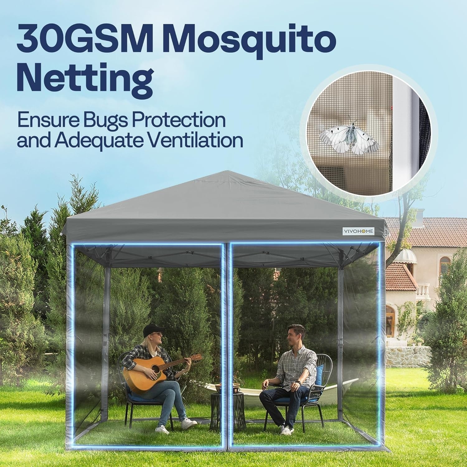 3x3M Grey Pop Up Gazebo With Mosquito Net Waterproof Outdoor Tent