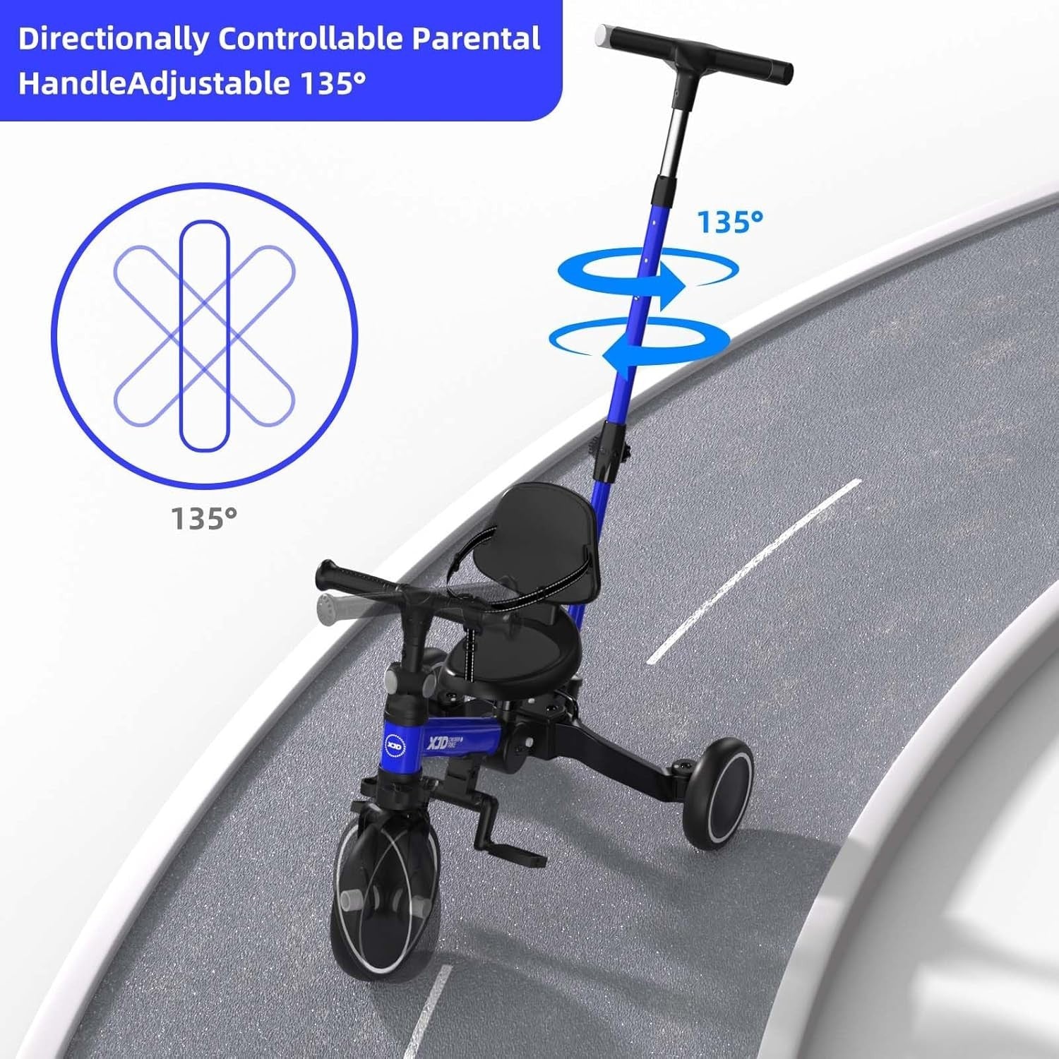 6 in 1 Foldable Kids Tricycle Toddler Push Trike Balance Bike 1-4 Years Blue