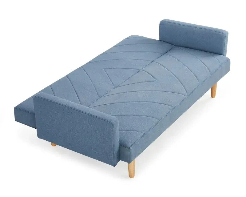3 Seater Fabric Sofa Bed Blue Clic Clac Wooden Legs Chevron Design