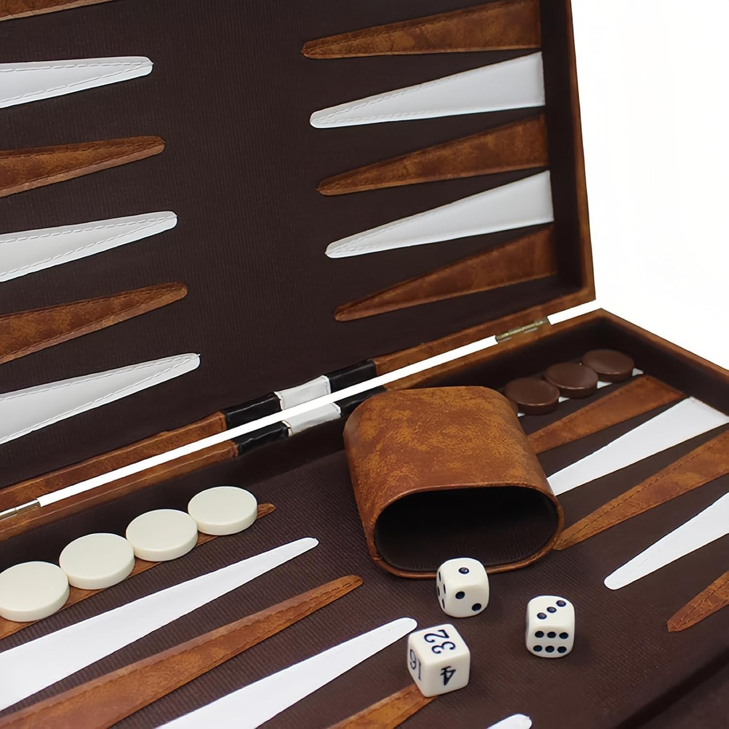 15” Backgammon Set Travel Leather Case Folding Board Luxury Strategy Game