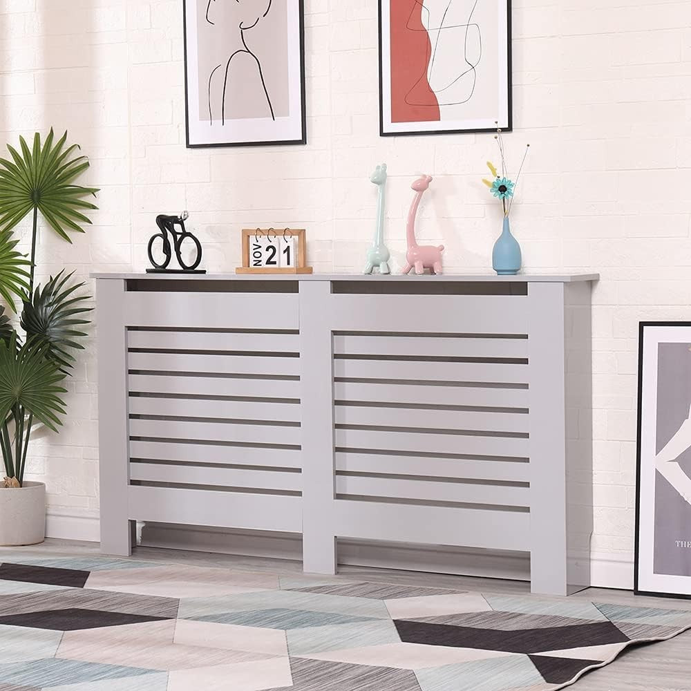 Grey High Gloss Radiator Cover MDF Cabinet | Large Modern Heater Guard