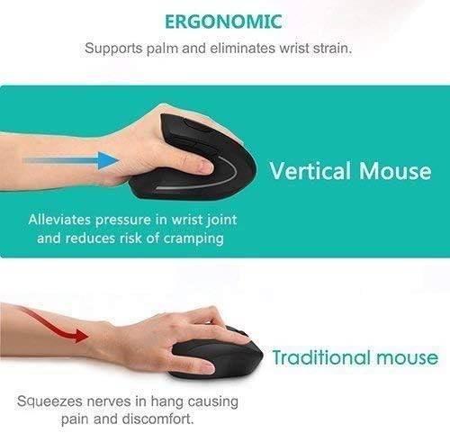 Left Handed Vertical Ergonomic Wireless Mouse 1600 DPI Comfort Grip