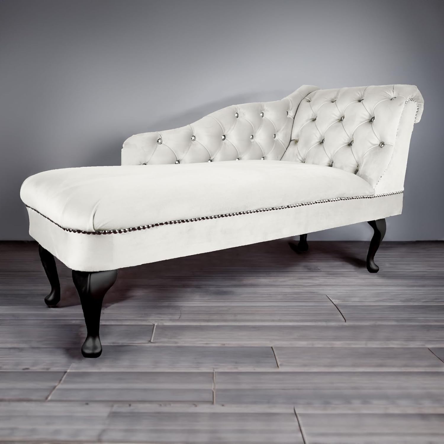 Cream Velvet Chaise Lounge Chair Right Hand | Tufted Accent Sofa 190kg UK