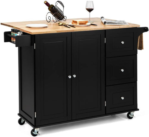 Kitchen Island Trolley on Wheels with Extendable Tabletop & Storage Cabinet