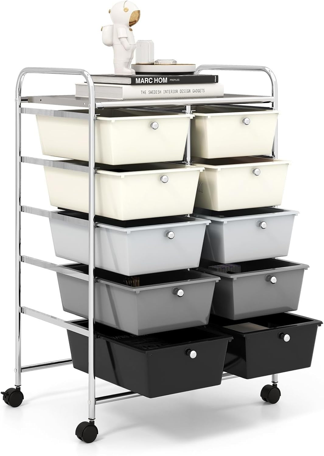 10 Drawer Mobile Storage Trolley Rolling Utility Cart Salon Organizer Grey