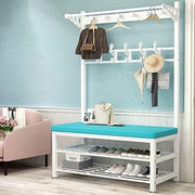 Metal Coat Rack with Shoe Bench 4-in-1 Hall Tree Entryway 100cm