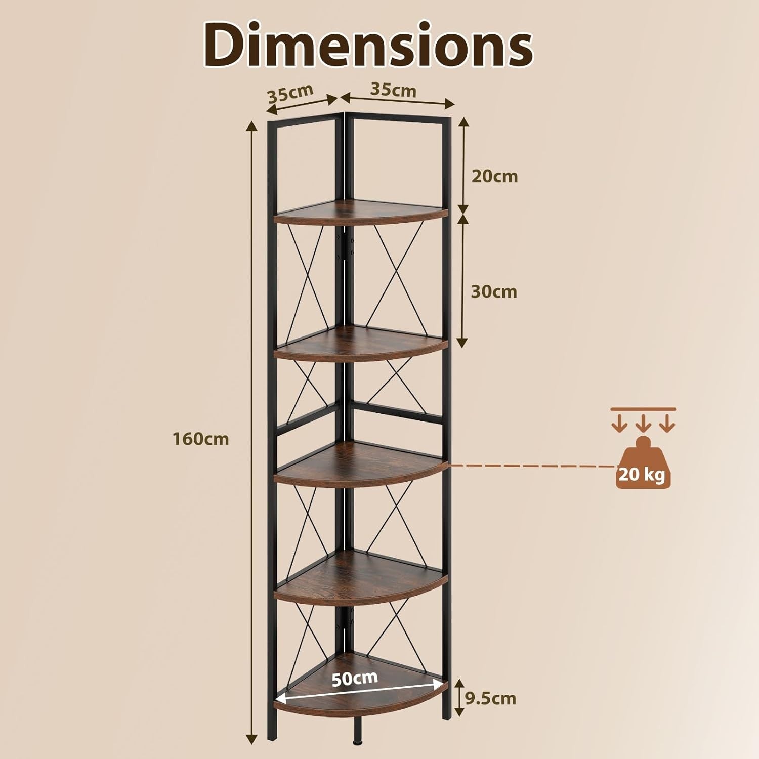 5-Tier Corner Ladder Shelf Rustic Brown | Space-Saving Display & Storage Unit