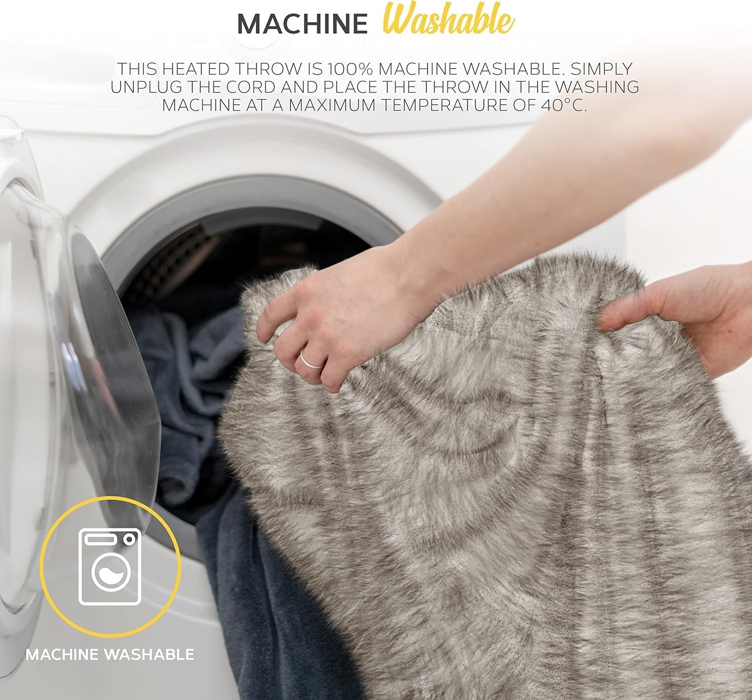 Electric Heated Throw Blanket 130x160cm Faux Fur 9 Heat Levels Timer Washable