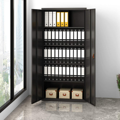 Black Tall Metal Filing Cabinet 5 Tier Lockable Office Storage