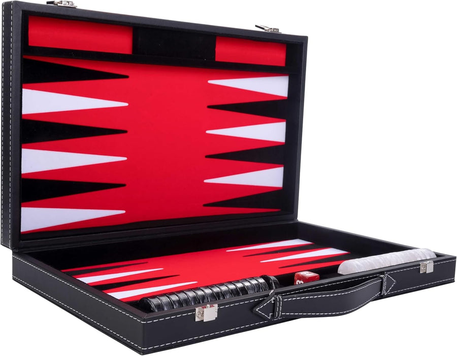 Large Luxury Backgammon Set 18in Faux Leather Case Pro Travel Board Game