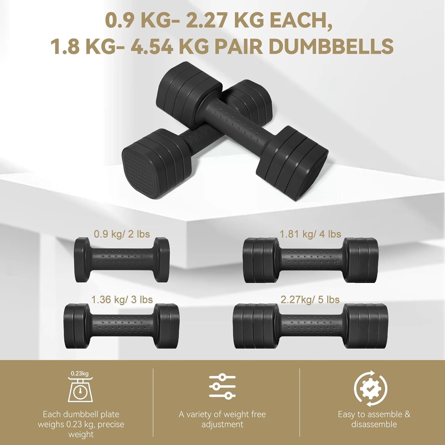 Adjustable Dumbbell Set 4-in-1 Hand Weights Non Roll Home Gym Training