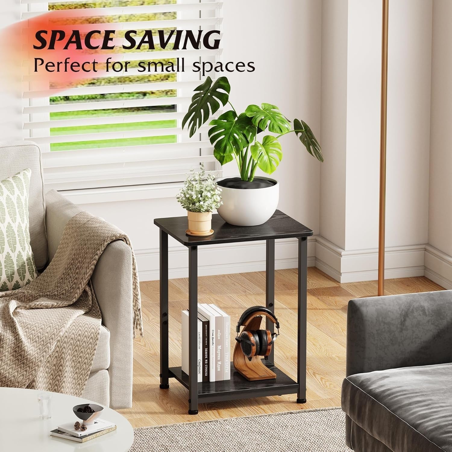 Set of 2 Industrial 2-Tier Side Tables with Adjustable Feet, 50kg Load Capacity
