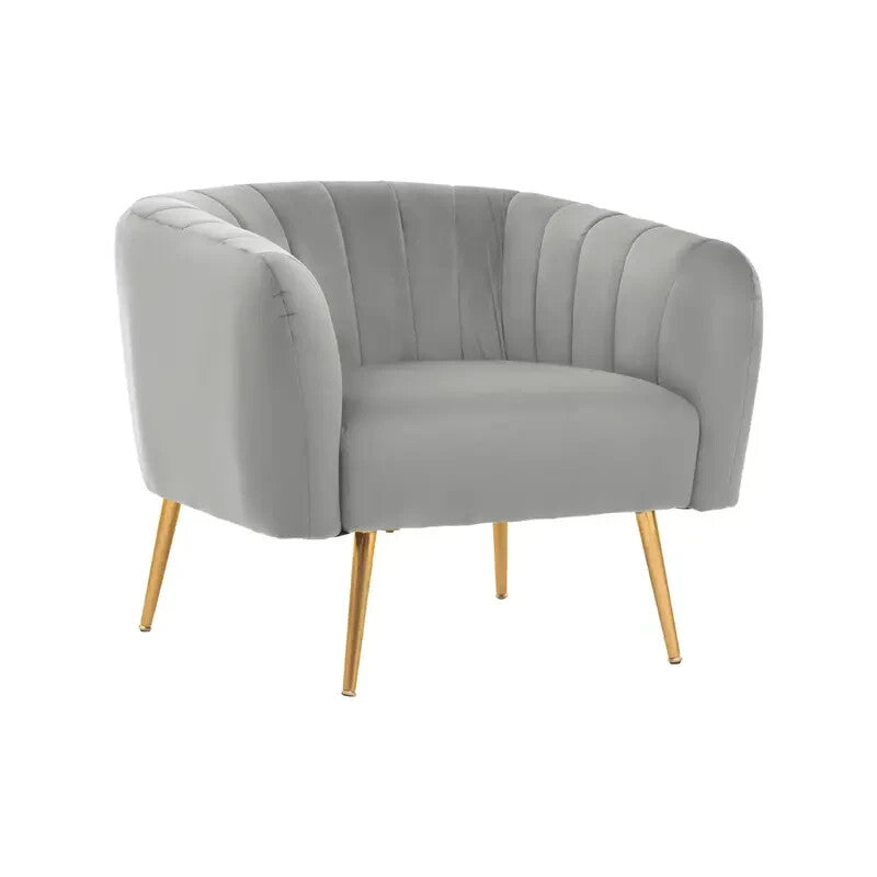 Grey Velvet Accent Chair with Gold Legs – Tufted Armchair for Lounge or Hall