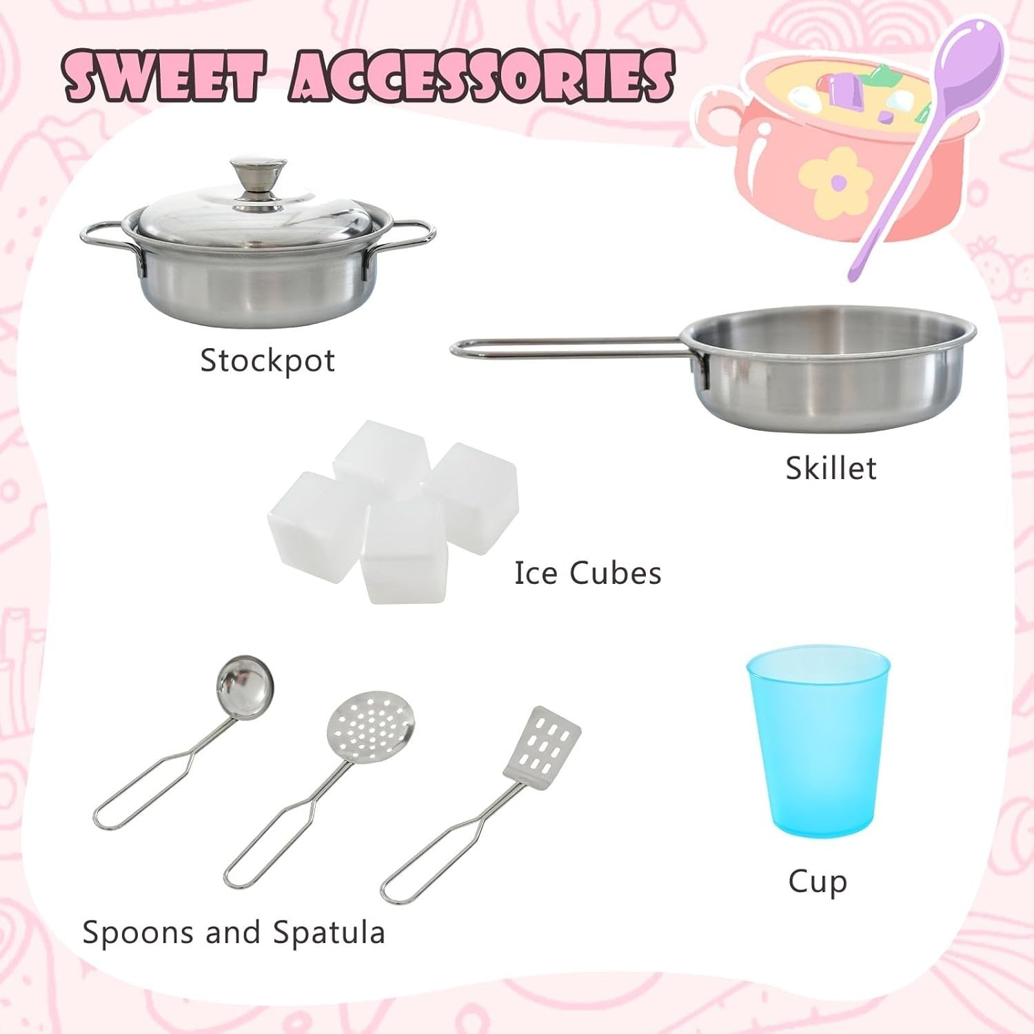 Kids Wooden Play Kitchen Blackboard Microwave Ice Maker Pink Set