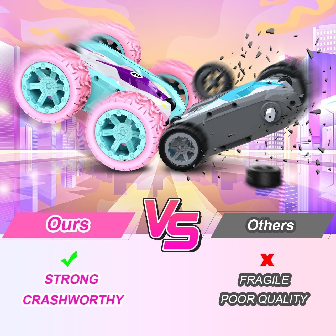 Pink 4WD RC Stunt Car for Girls 3–8+, 360° Flip Remote Control Car