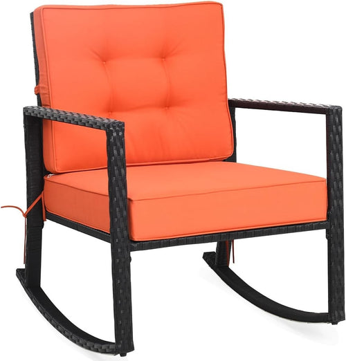 Outdoor Orange Rattan Rocking Chair with Cushions & Armrests Patio Glider
