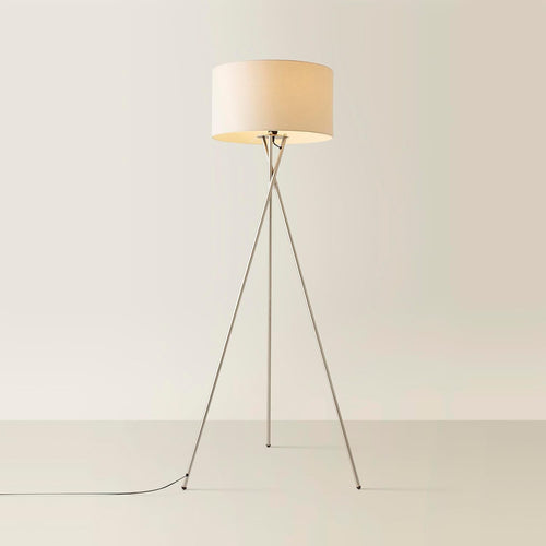 Chrome Tripod Floor Lamp Beige Drum Shade Modern Standing Light E27