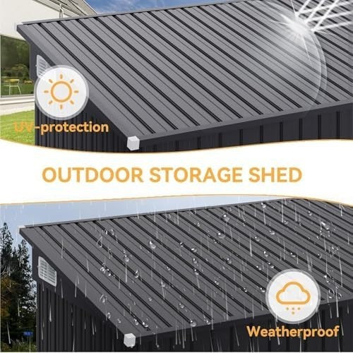 Aoxun 8x4ft Metal Garden Shed Black Pent Roof Outdoor Storage Bike Shed