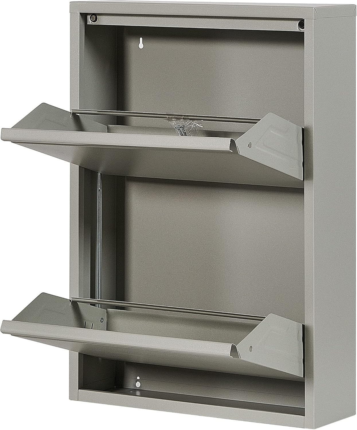 Slim Wall Mounted 2 Drawer Metal Shoe Cabinet Space Saving Organizer Grey