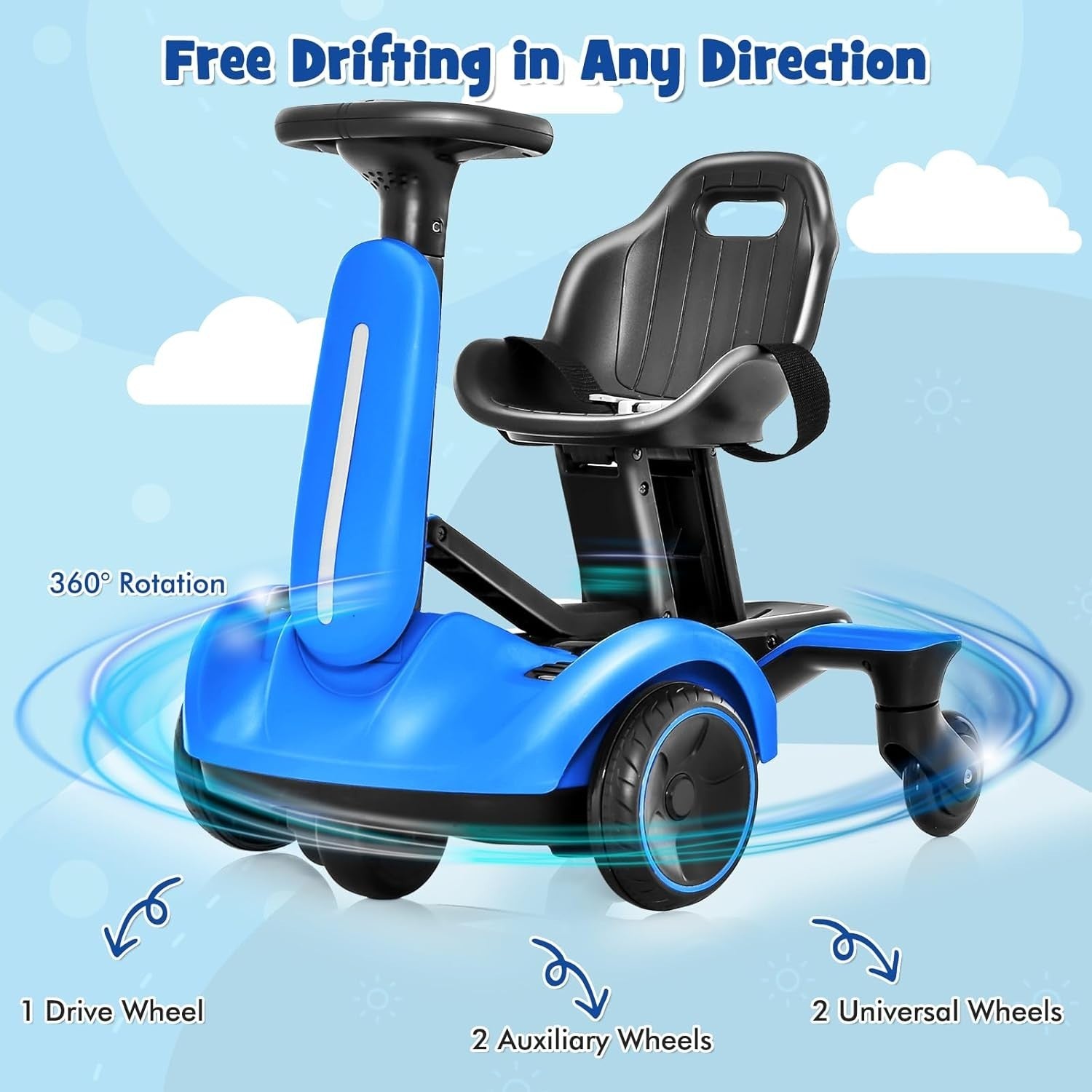 Kids Electric Drift Go Kart 6V Ride On Car 360 Spin Adjustable Seat Blue