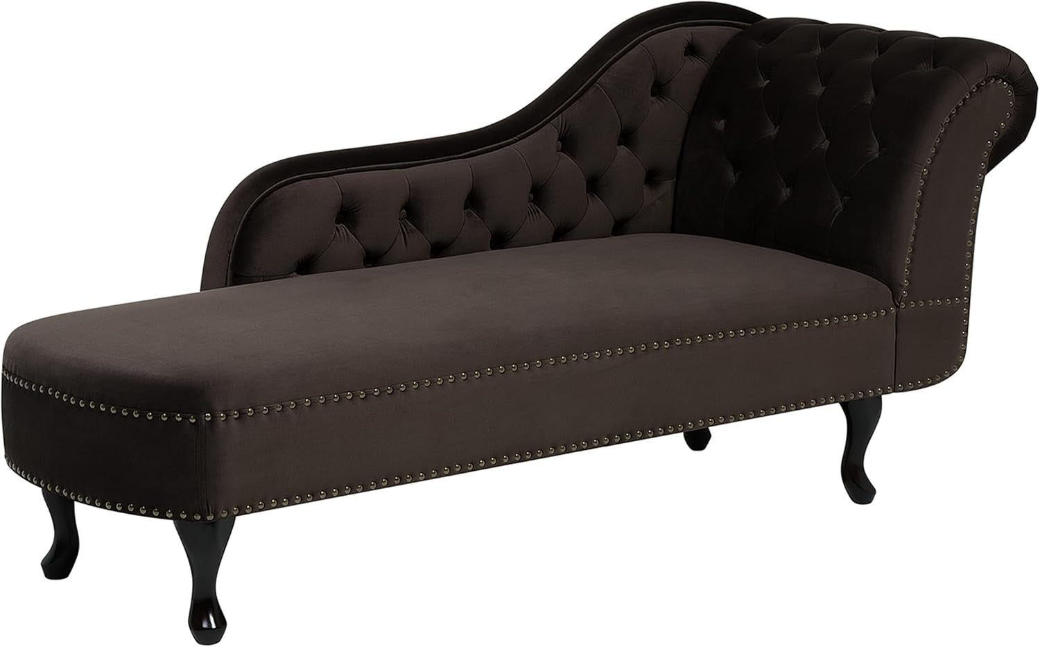 Brown Right Hand Chesterfield Chaise Lounge Velvet Fabric Classic Design