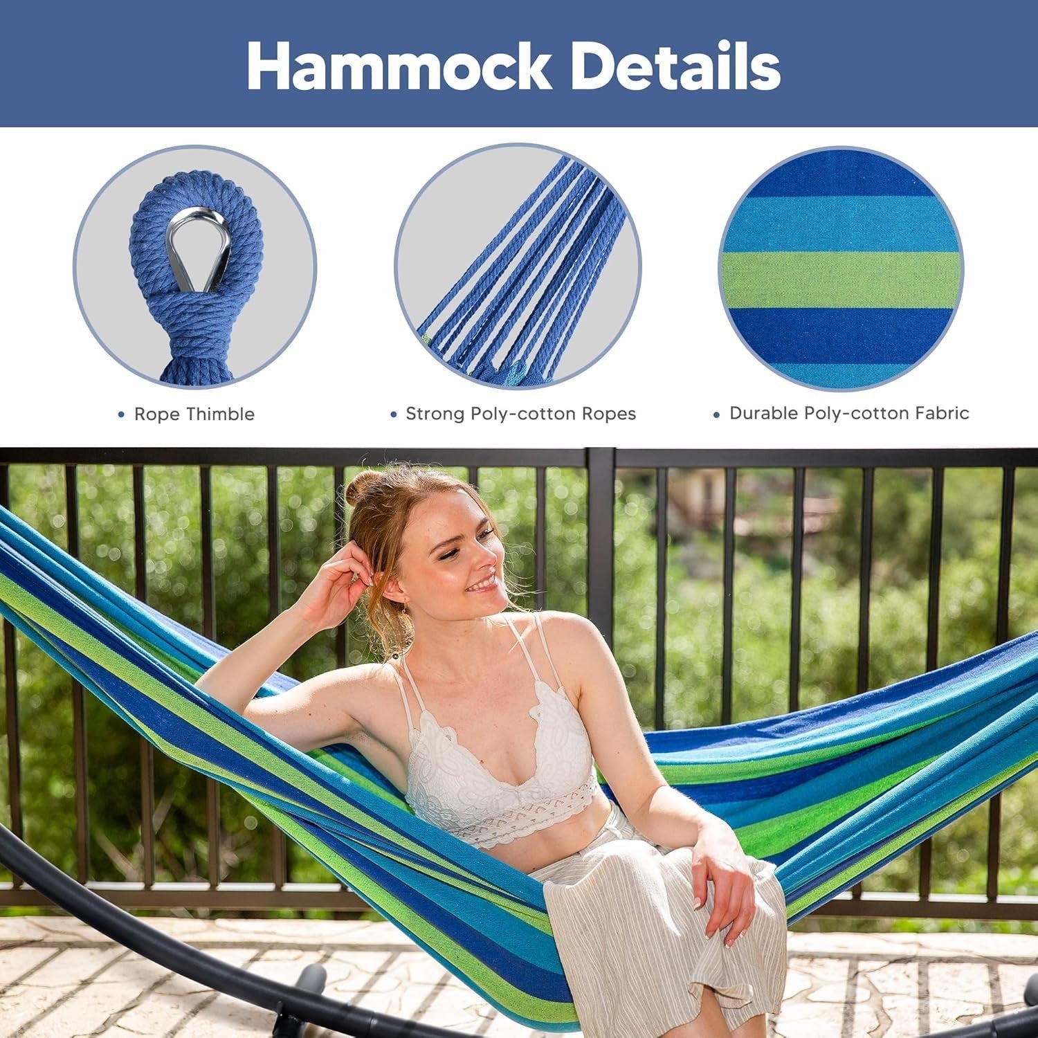 Blue Green Hammock with Stand | 2-3 Person 475lb Capacity | Portable Garden Bed