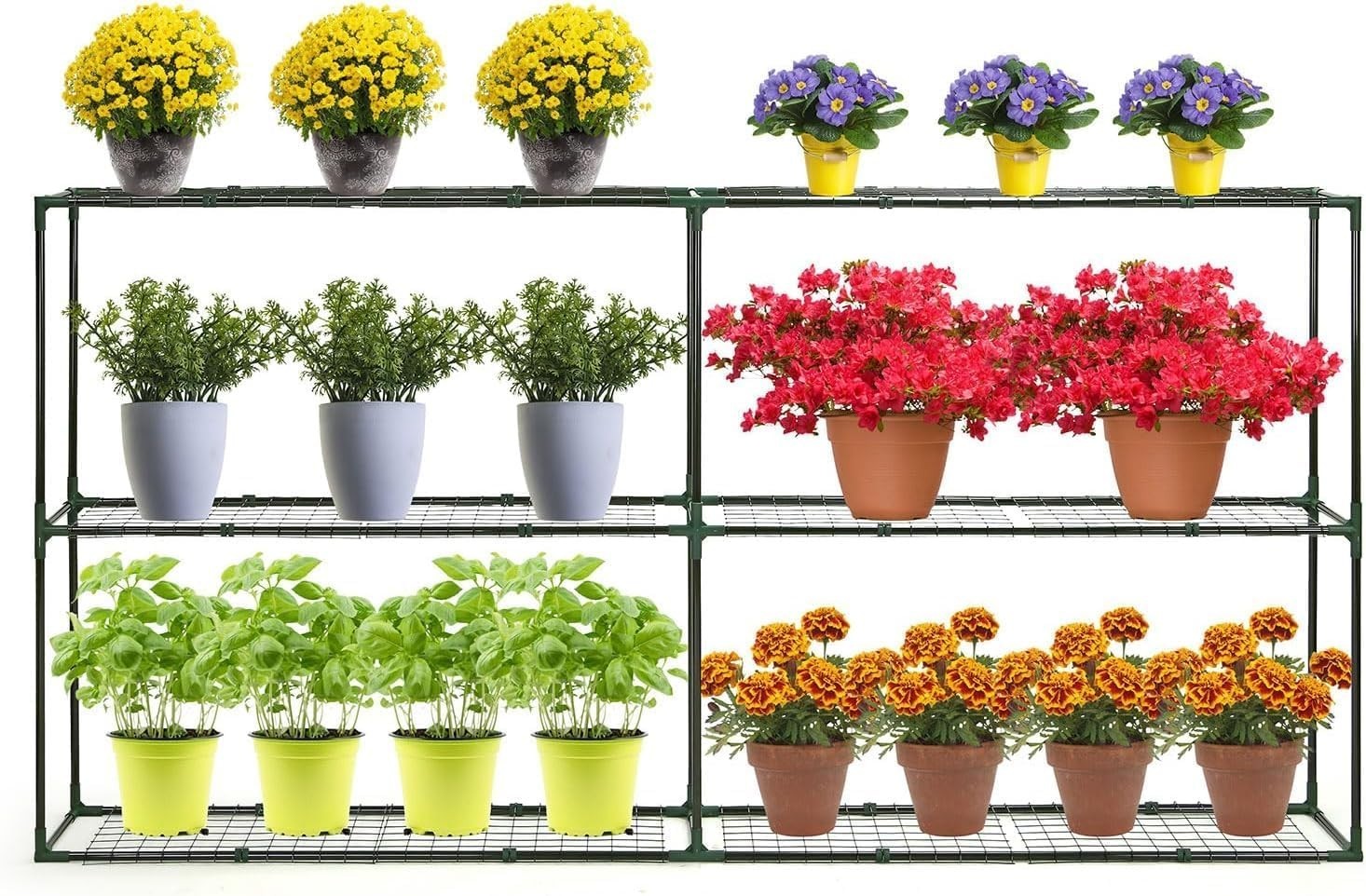 6-Tier Greenhouse Metal Shelving Rack for Plants Pots & Trays 222×30×114cm
