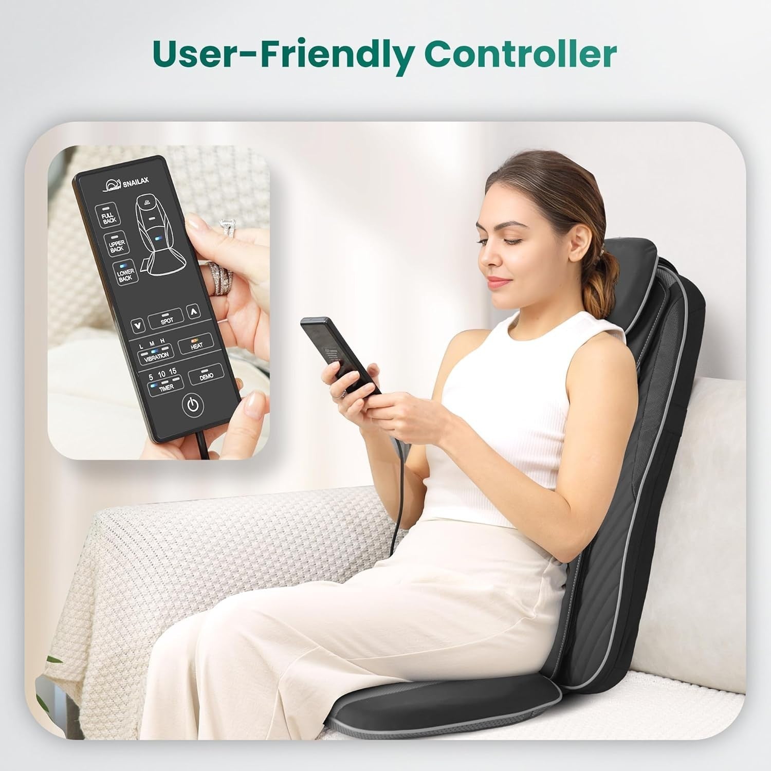 Shiatsu Back Massager with Heat Deep Kneading Chair Pad Adjustable Zones