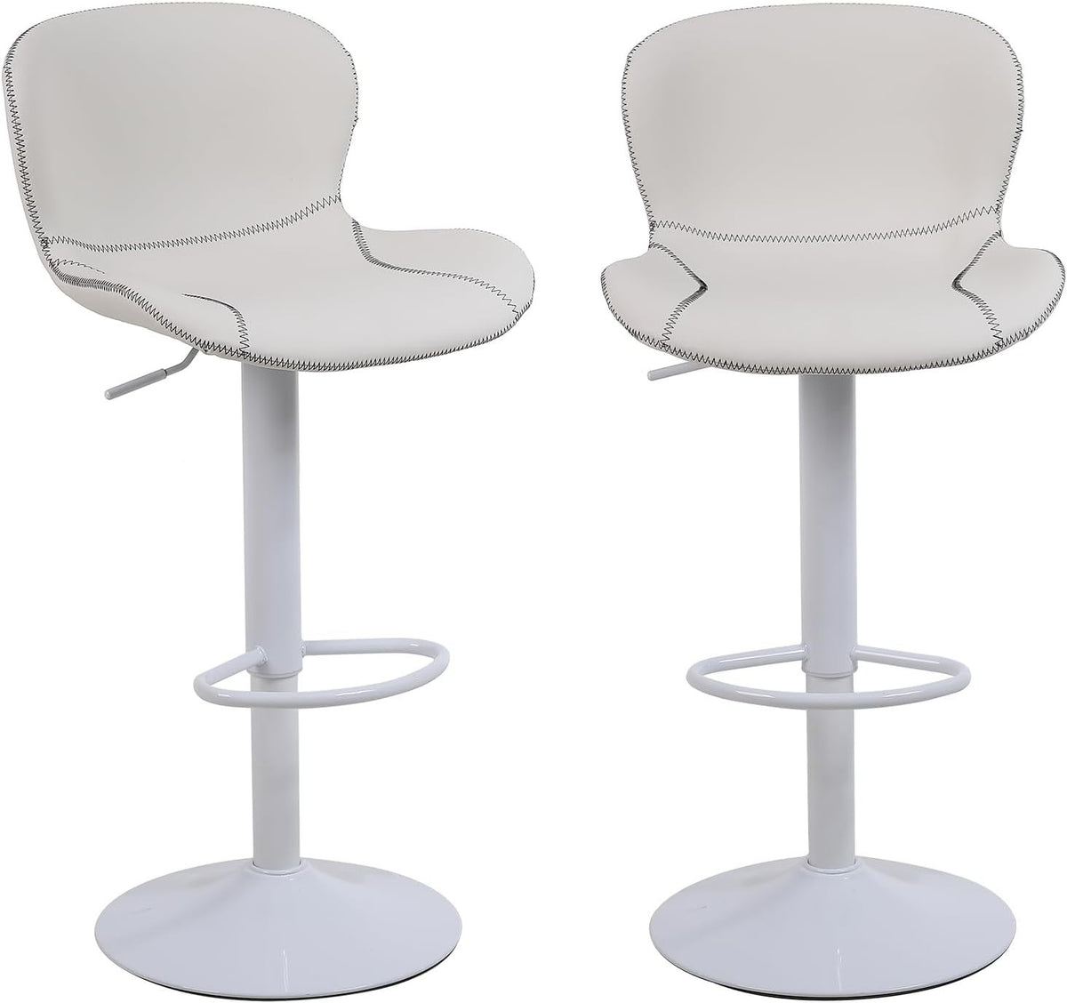 White PU Leather Bar Stools Set of 2 | Adjustable Swivel Counter Chairs