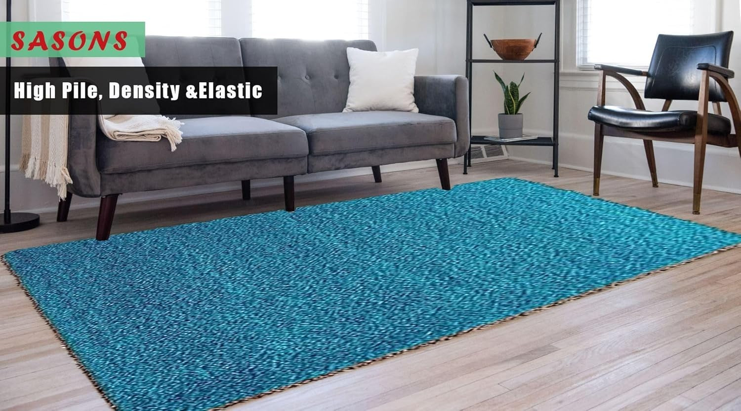 Extra Large Shaggy Rug 160x230cm 5cm Thick Soft High Pile Teal Carpet