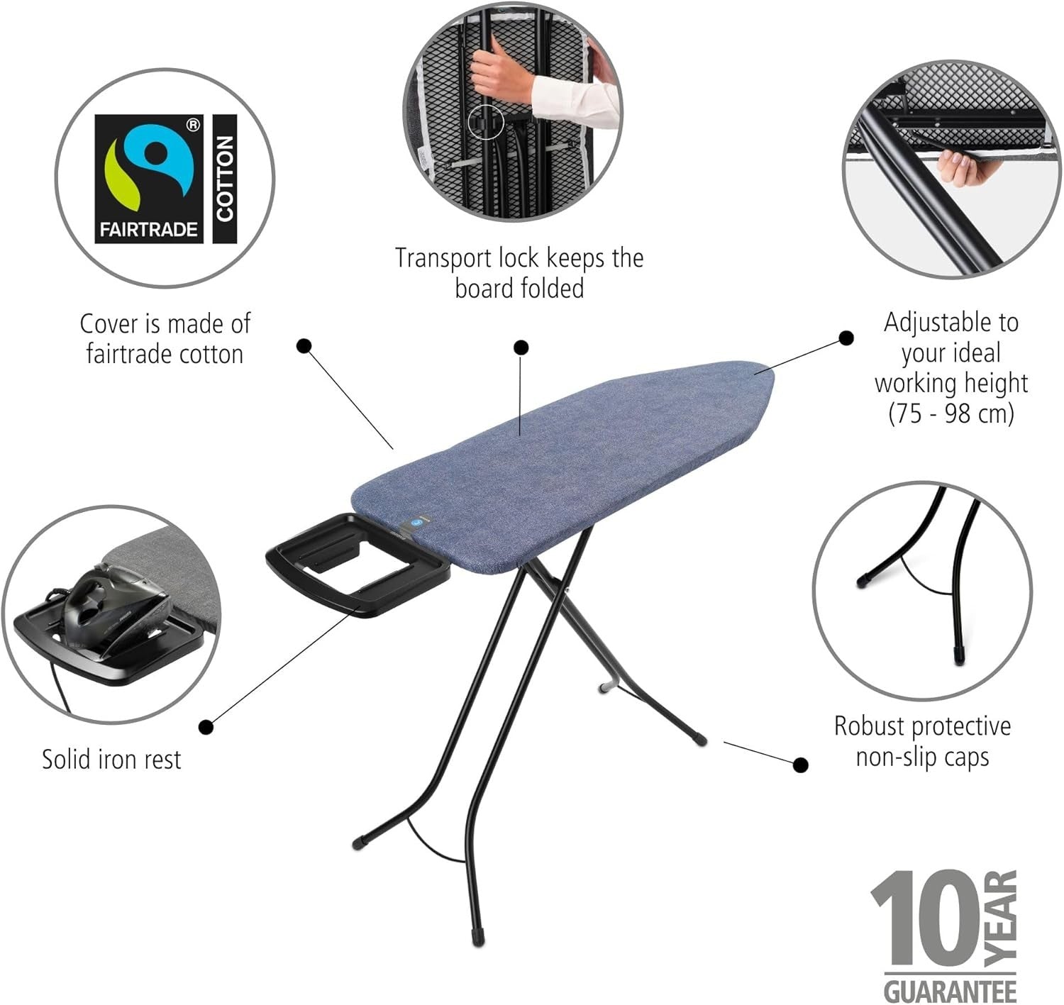 XL Ironing Board Height Adjustable Steam Iron Rest Foldable 124x45cm