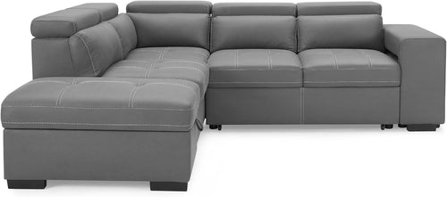 Grey Air Leather Corner Sofa Left Hand – Storage, Footstools, Headrests