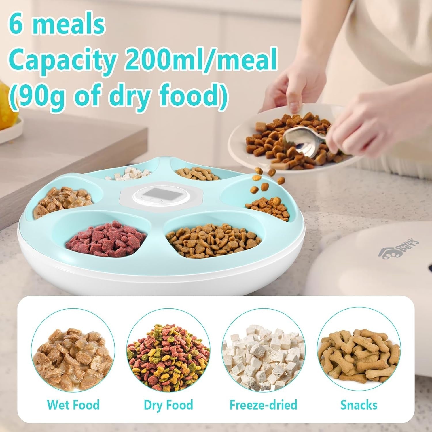 Automatic Pet Feeder Wet Dry Food Timer 6 Meal Rechargeable Ice Packs