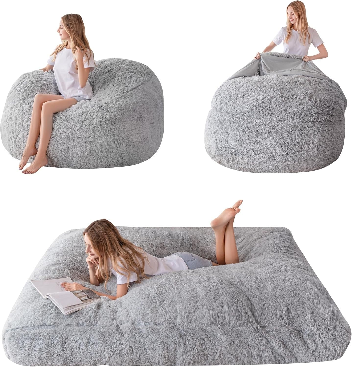 Giant Bean Bag Bed Chair Sofa King Size Soft Washable Grey Lounge