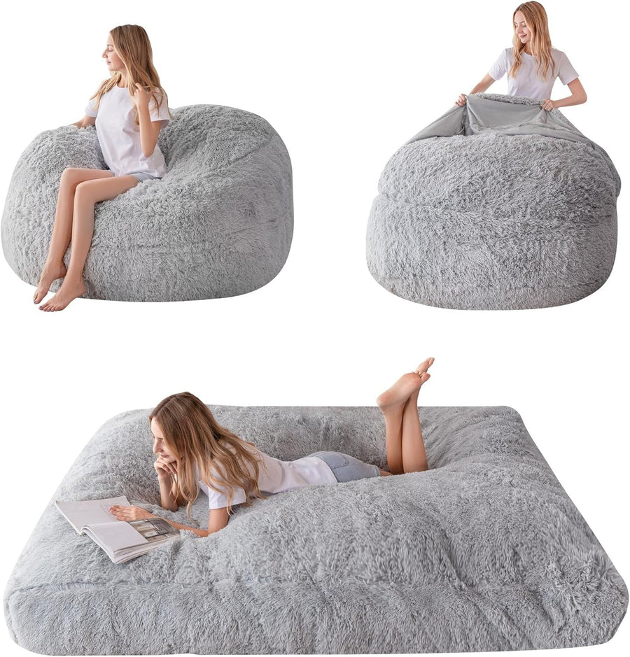Giant Bean Bag Bed Chair Sofa King Size Soft Washable Grey Lounge