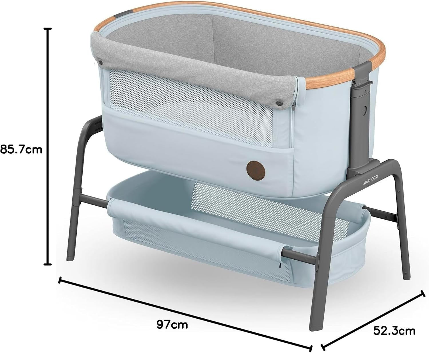 Foldable Baby Bedside Crib Co-Sleeper Adjustable Height with Mattress Grey
