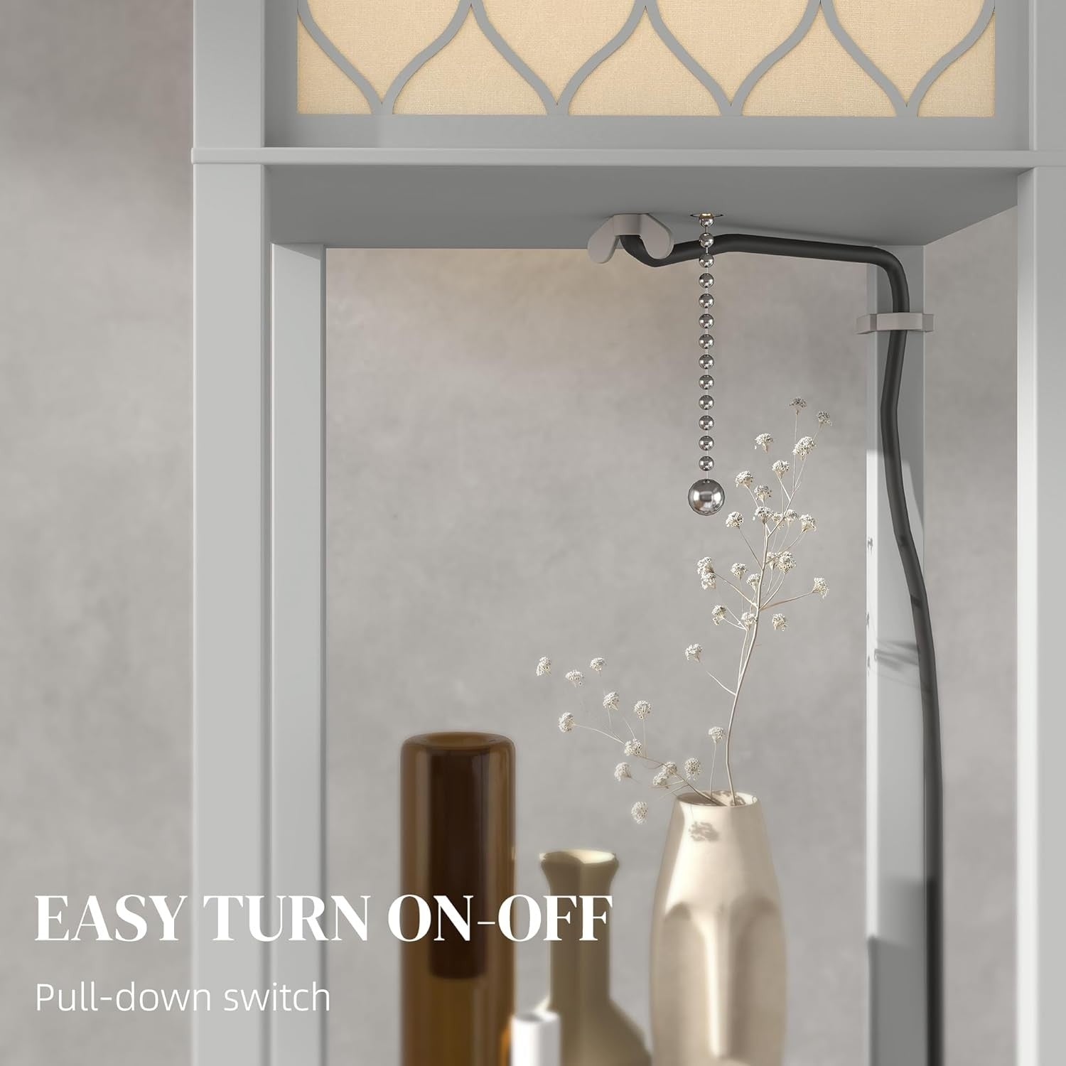 Floor Lamp with Shelves Tall Standing Light Fabric Shade Storage Unit