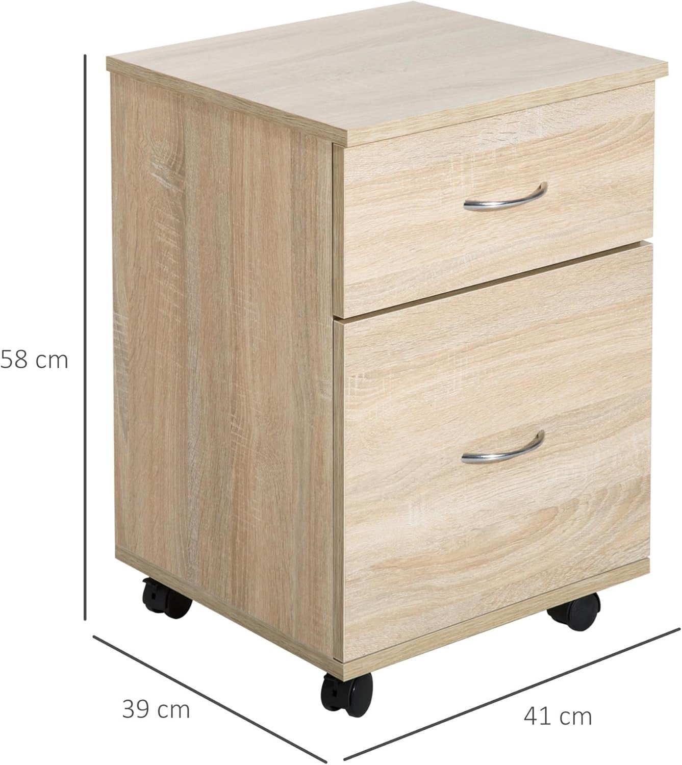 Oak Rolling File Cabinet 2 Drawer Under Desk Printer Stand Storage