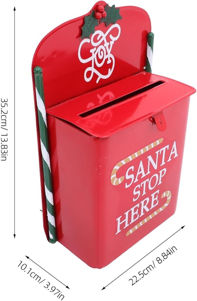 Wall Mount Red Santa Mailbox – Metal Xmas Post Box for Letters & Decor