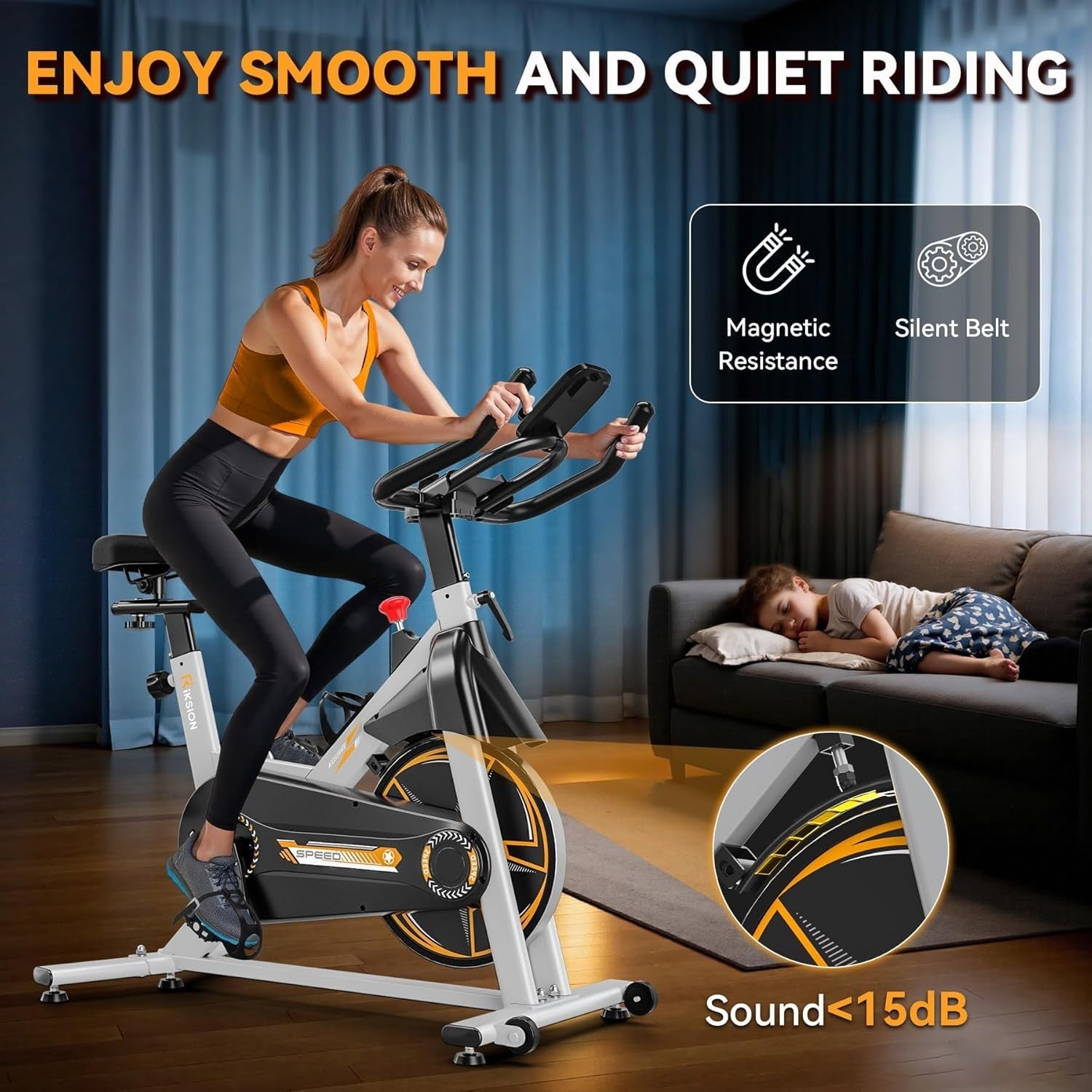 Quiet Magnetic Spin Bike w/ APP, LCD Monitor, Tablet Holder & 300lb Capacity