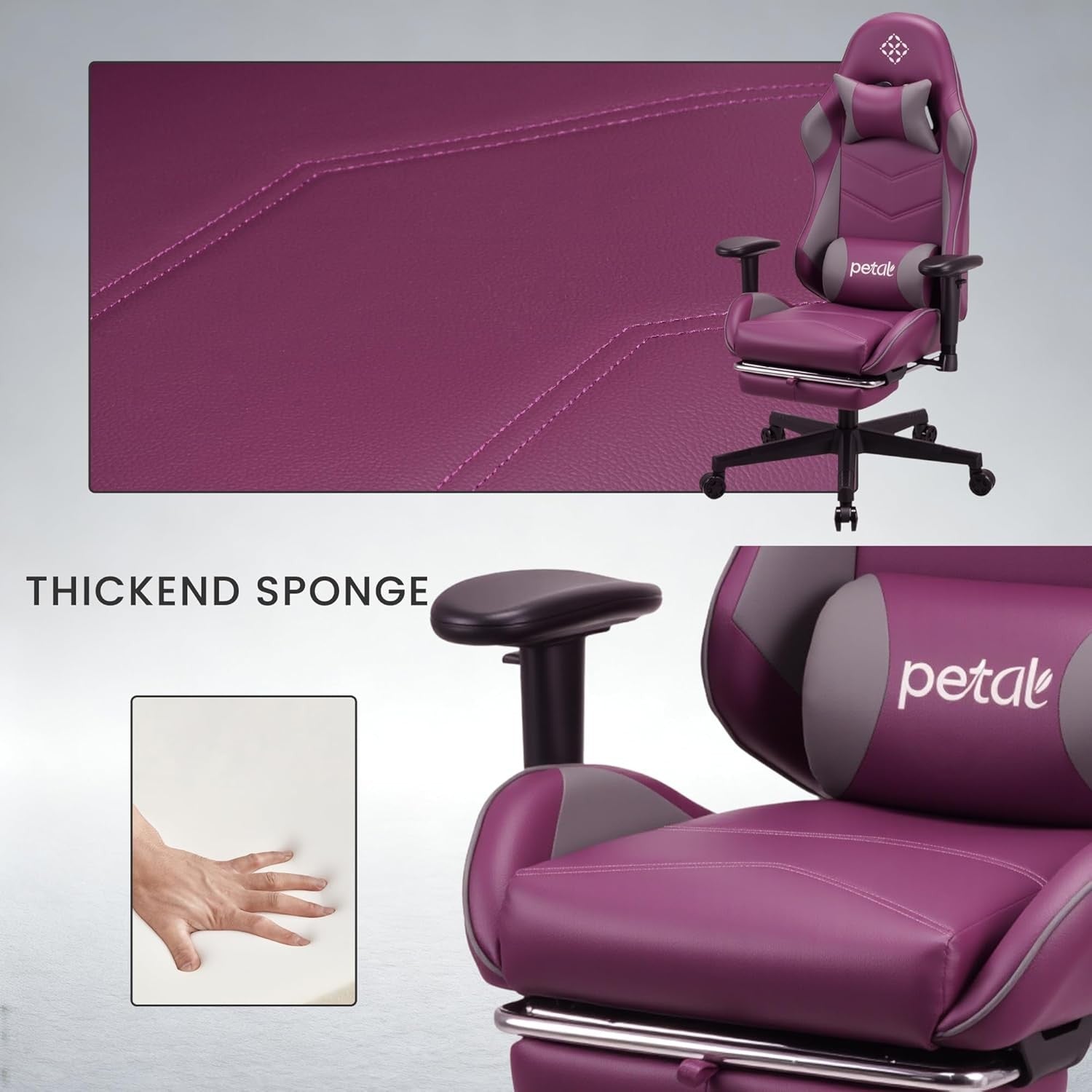 Ergonomic Gaming Chair Recliner w Footrest Lumbar Support Purple
